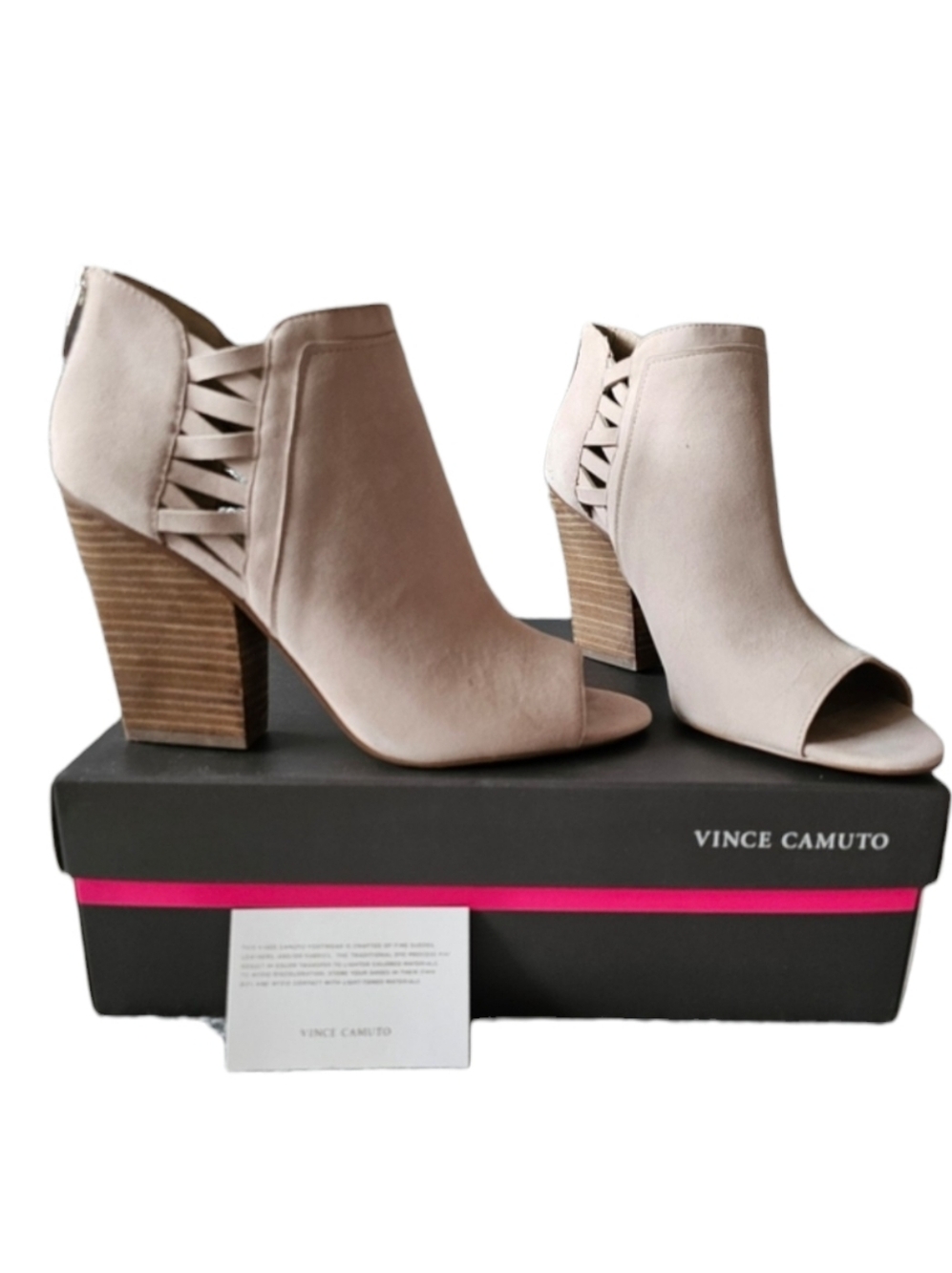 NWT Vince Camuto Kassa Blush Peep-Toe Block Heel Booties Size 8.5M in Box